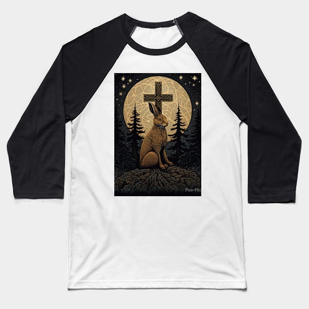 Hare, Pagan Hare, Pagan Art, Moon, Animal, Baseball T-Shirt by thewandswant